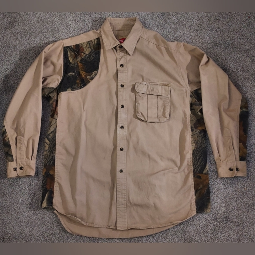 Wrangler Pro Gear Shooting Shirt Mens XL Tan Camo Accent Button Up